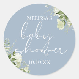 Adesivo Redondo Favor de Chá de Bebê Menino Azul Poeira Floral Ver