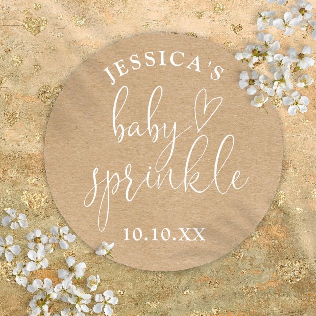 Adesivo Redondo Favor de Chá de Bebê Rústico Boho em Kraft (Boho Rustic Kraft Baby Sprinkle Shower Favor Classic Round Sticker)