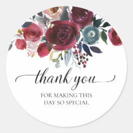 Adesivo Redondo Favor de Chá de Noiva de Floral Burgundy Azul Mari