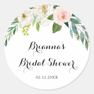 Adesivo Redondo Favor de Chá de Noiva Simples com Folhagem Verde F