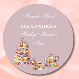 Adesivo Redondo Favor de Chá Floral Lilás para Chá de Bebê 