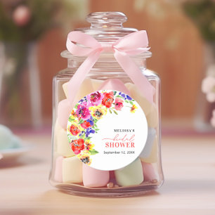 Adesivo Redondo Favor de Chuva de Noiva Floral Vibrante