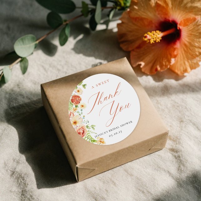 Adesivo Redondo Favor de Chuveir de Noiva Elegante Floral de Citru (Criador carregado)