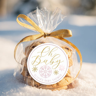 Adesivo Redondo Favor de Chuveirinho de Bebê Oh Baby Winter Wonder