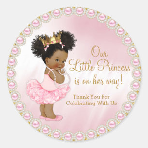 Adesivo Redondo Favor de Chuveiro de Bebê Princesa Afro Dourado Ro