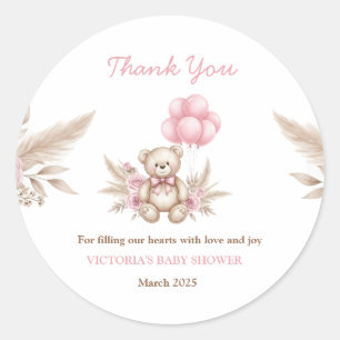 Adesivo Redondo Favor de Chuveiro de Bebê Urso Boho Teddy Classic