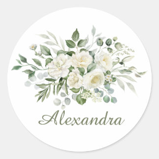 Adesivo Redondo Favor de Damas de Honra Floral Branco Personalizad