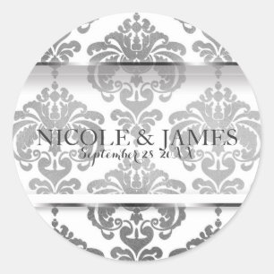 Adesivo Redondo Favor de Evento de Casamento Vintage Glam Damasco 