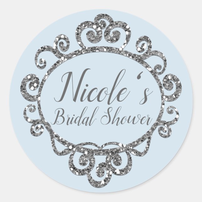 Adesivo Redondo Favor de festa de aniversário com purpurina pratea (Frente)