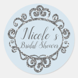 Adesivo Redondo Favor de festa de aniversário com purpurina pratea