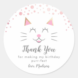 Adesivo Redondo Favor de Festa de aniversário de Gato