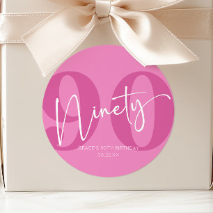 Adesivo Redondo Favor de festa de aniversário de noventa anos rosa
