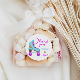 Adesivo Redondo Favor de festa de aniversário retro da patinagem