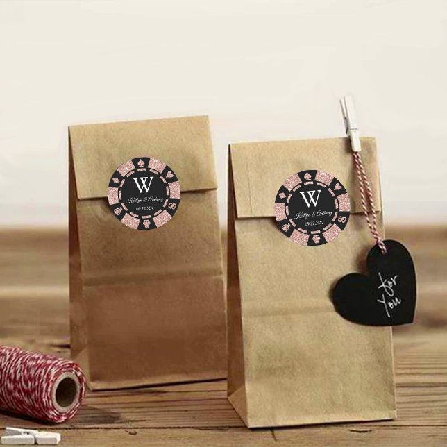 Adesivo Redondo Favor de Festa de casamento Chip Casino do Poker D (Criador carregado)