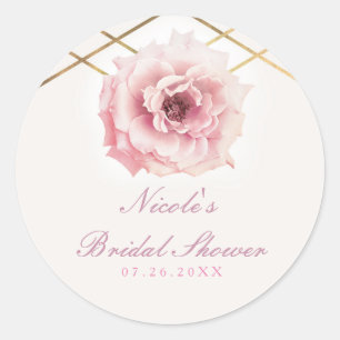 Adesivo Redondo Favor de festa de chá de noiva Pink & Gold Floral