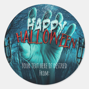 Adesivo Redondo Favor de festa de Halloween Zumbi Feliz