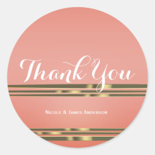 Adesivo Redondo Favor de festa elegante e chic em coral e dourado