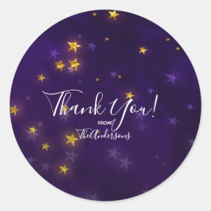 Adesivo Redondo Favor de festa Estrelas Brilhantes de Ouro Roxo