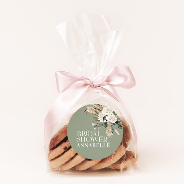 Adesivo Redondo Favor de festa moderno de chá de panela verde sage (Criador carregado)