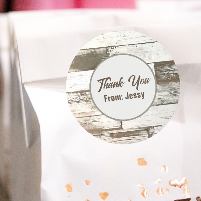 Adesivo Redondo Favor de festa rústico country western em madeira  (White barn wood rustic western country party favor classic round sticker)