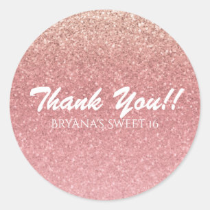 Adesivo Redondo Favor de festa Sweet 16 rosa com brilho Conto de F