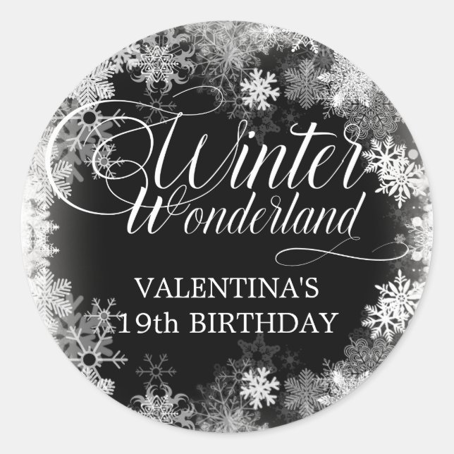 Adesivo Redondo Favor de floco de neve do Winter Wonderland para o (Frente)