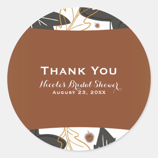 Adesivo Redondo Favor de Folhas de Outono Caprichosas & Bolotas (Frente)