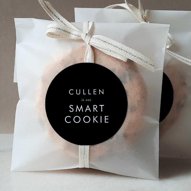 Adesivo Redondo Favor de Graduação de Biscoito Preto-Escuro-Quadra (Criador carregado)