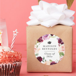 Adesivo Redondo Favor de Graduação de Wreath Floral do eterno