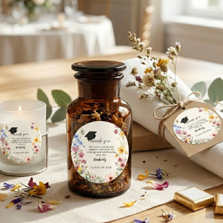 Adesivo Redondo Favor de graduação ELegant wildflower Obrigado