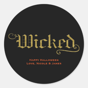 Adesivo Redondo Favor de Halloween com aparência de ouro WICKED Fa