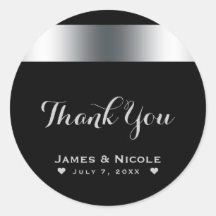 Adesivo Redondo Favor de jantar elegante preto e prata