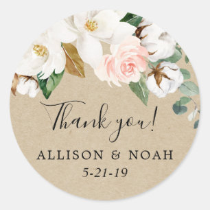 Adesivo Redondo Favor de magnólia branca cor-de-rosa, cor-de-rosa,