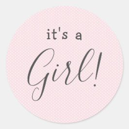 Adesivo Redondo Favor de menina em rosa pálido com bolinhas