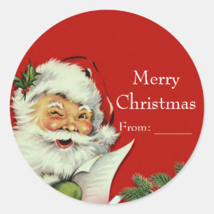 Adesivo Redondo Favor de Natal Vermelho Papai Noel Vintage