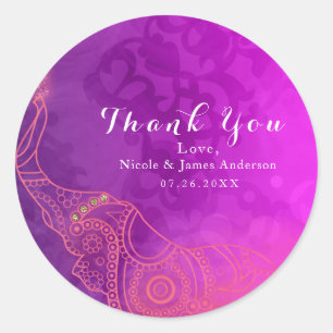 Adesivo Redondo Favor de partido alaranjado do elefante & Dourado