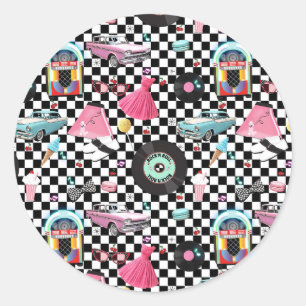 Adesivo Redondo Favor de partido gravado retro do anos 50 do 50