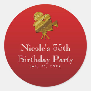 Adesivo Redondo Favor de partido vermelho de Hollywood das