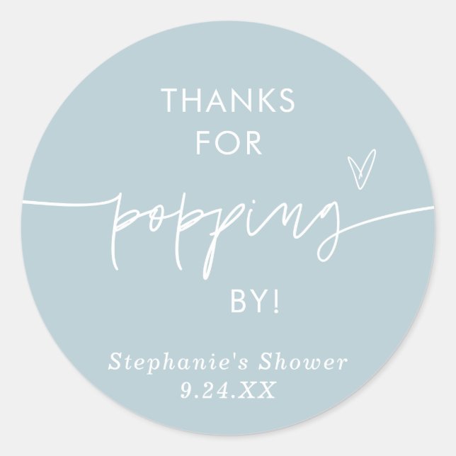 Adesivo Redondo Favor de Pipoca Azul Empoeirado, Obrigado por Pass (Frente)