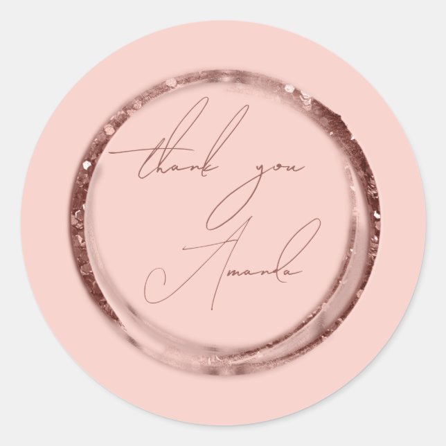 Adesivo Redondo Favor de Pó Blush Rosa Nome Obrigado (Frente)