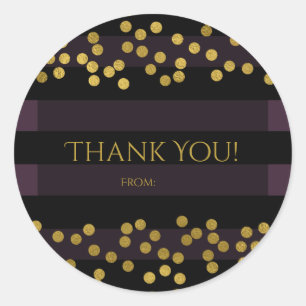 Adesivo Redondo Favor de Pontos de Foil Confetti Púrpura e Dourada