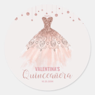 Adesivo Redondo Favor do aniversário de Quinceañera do vestido