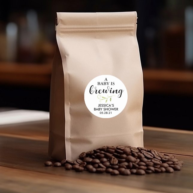 Adesivo Redondo Favor do café Chá de fraldas Greenery (Criador carregado)