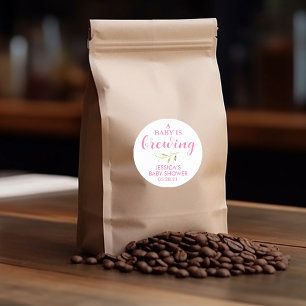 Adesivo Redondo Favor do café Chá de fraldas Greenery