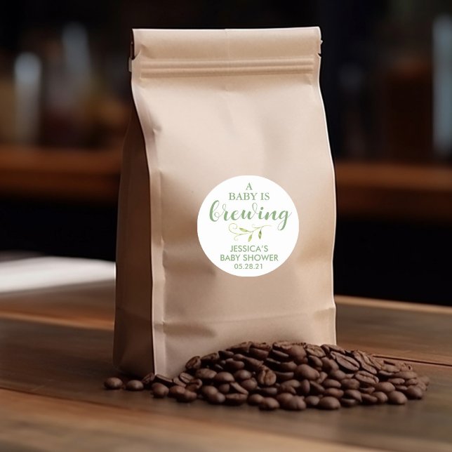 Adesivo Redondo Favor do café Chá de fraldas Greenery (Criador carregado)
