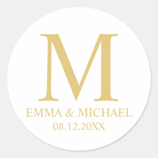 Adesivo Redondo Favor do Casamento do Monograma Elegante Branco e  (Frente)