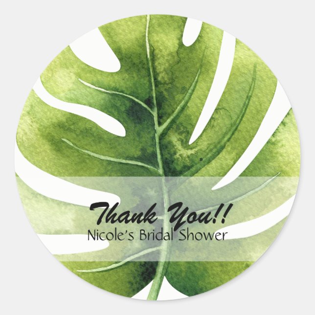 Adesivo Redondo Favor do Casamento do Partido Tropical Leaf Summer (Frente)