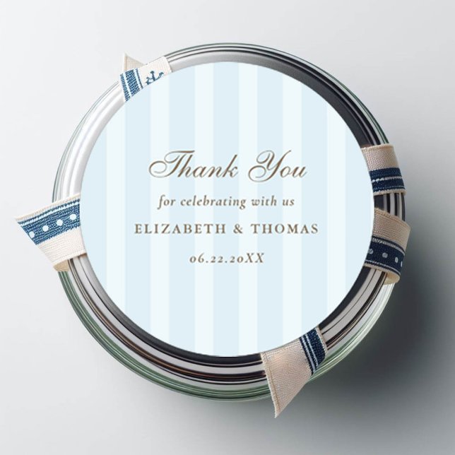 Adesivo Redondo Favor do Casamento Elegante Azul Stripes Sky (wild beach wedding couple favor thank you sticker nautical stripes formal modern classic)