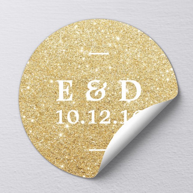 Adesivo Redondo Favor do Casamento Elegante de Glitter Dourado Mod (Criador carregado)