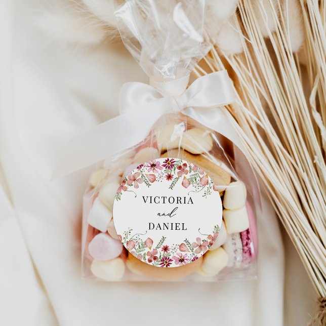 Adesivo Redondo Favor do Casamento Floral de Pêssego Rosa Elegante (Criador carregado)